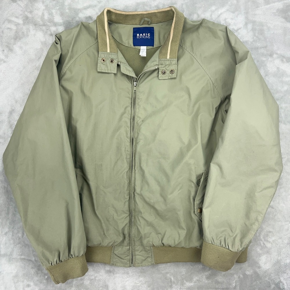 Basic Editions Mens 2XL Harrington Jacket Olive Tan‎ Full Zip Mesh Lined Bomber